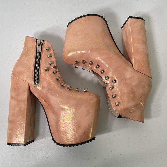 Unif Hellbound Mermaid Pink Holographic Platform Boots Alt Pastel Goth Rave 5 - Picture 6 of 10